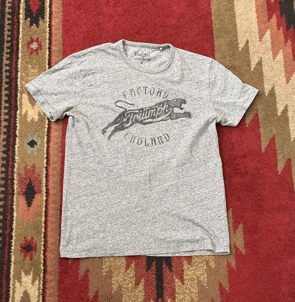 Lucky Brand Triumph Factory England Panther Graphic Gray T-Shirt Size S
